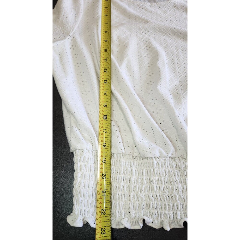 Michael Kors White Eyelet Short Sleeve Smocked Waist Top Blouse Womens Medium - Picture 7 of 10